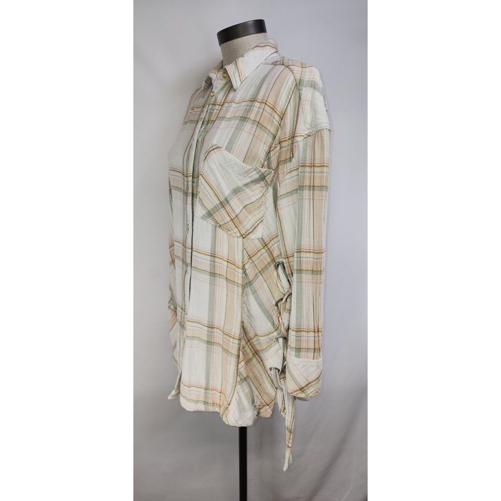 Free People Women's Cream Plaid Button-Up Size S - Picture 2 of 7